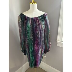 Vintage‎ Shoshanna Silk Retro Print Shirt Dress Purple & Teal Size 6